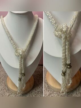 Iridescent Clear Beaded Lariat Necklace